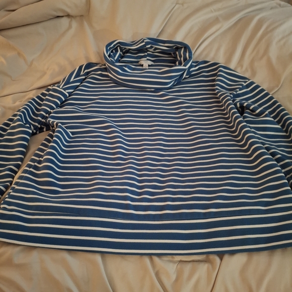 Time and Tru Women's Teal and White Striped Cowl Neck Sweater - Picture 3 of 7